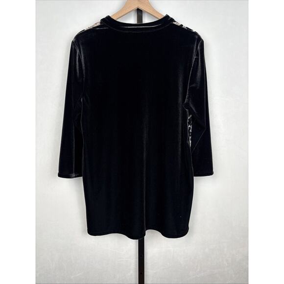 Chico's Travelers Black Velvet Swirl Button Up Blouse Women's L Artsy Sheer - Picture 9 of 13